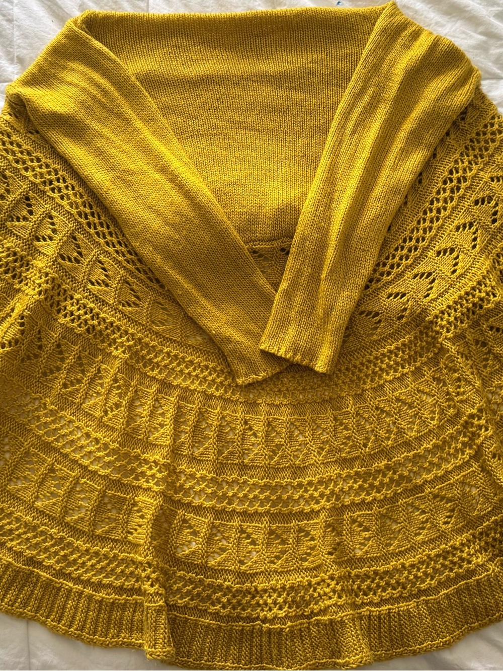 Orange Fashion Village Mustard Yellow Open Knit Circle Cardigan Wool Blend